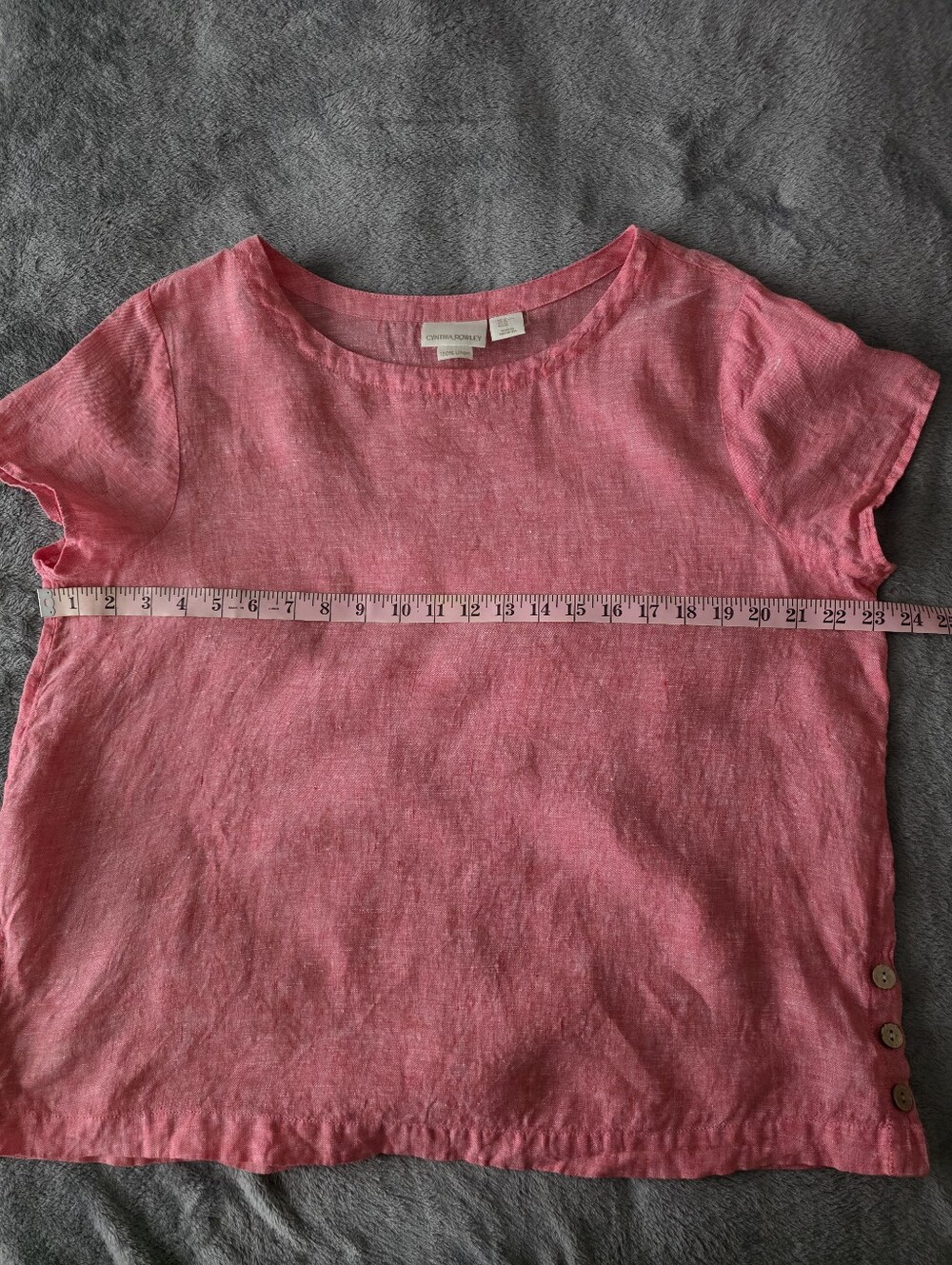 Cynthia Rowley Pink 100% Linen Side Button Short Sleeve Top XL Coastal - Picture 6 of 7